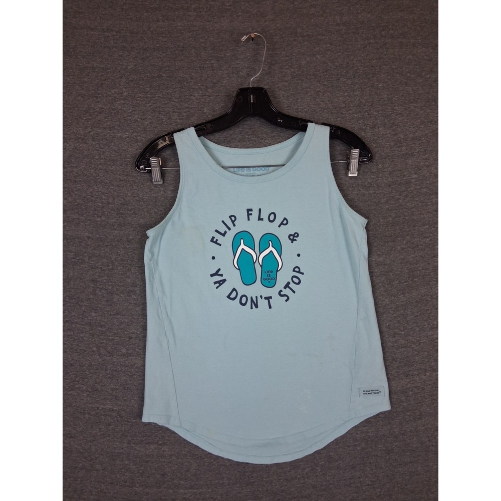 Life Is Good Women Shirt XS Blue Flip Flop Don't Stop Summer Spellout Tank